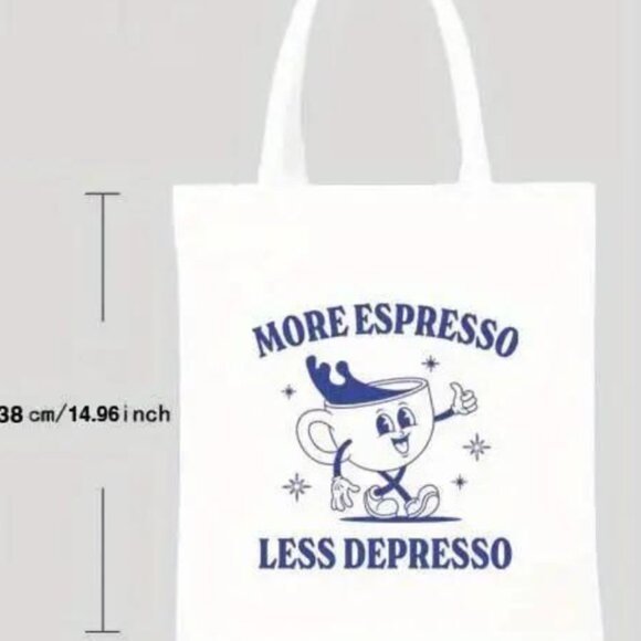 More Espresso Less Depresso" Tote Bag - Fun & Functional Canvas Bag - Picture 2 of 2